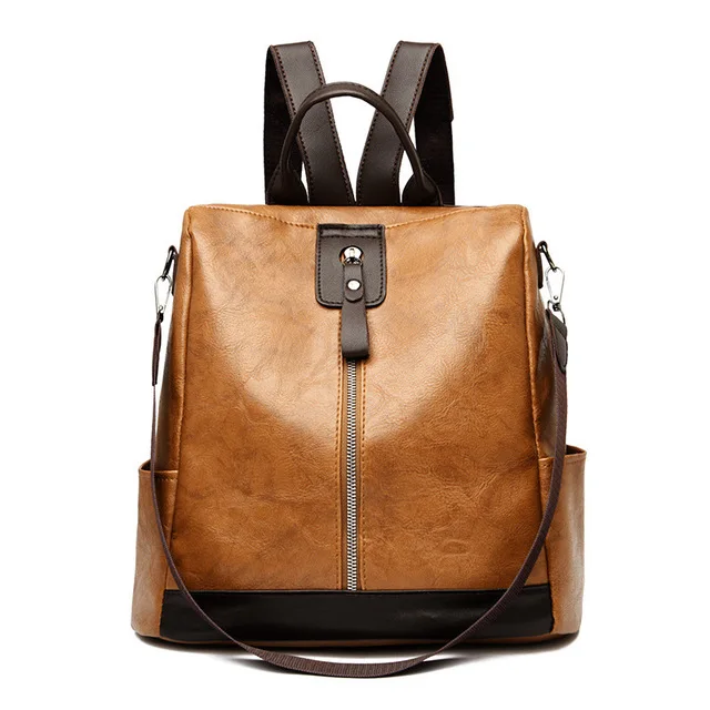 Yogodlns Vintage PU Leather Backpack Women Big Capacity Travel Backpack Teenager School Bag Female Business Knapsack Luxury Bag